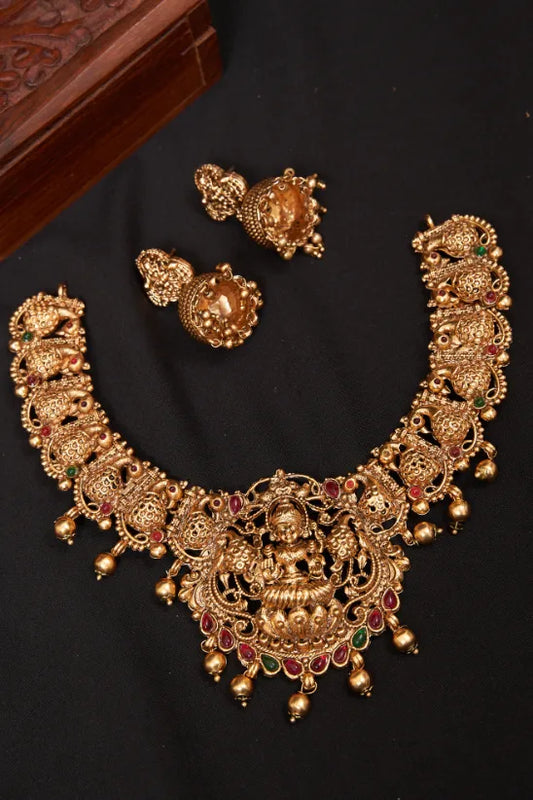 Antique Lakshmi Goddess with Peacock Necklace Set