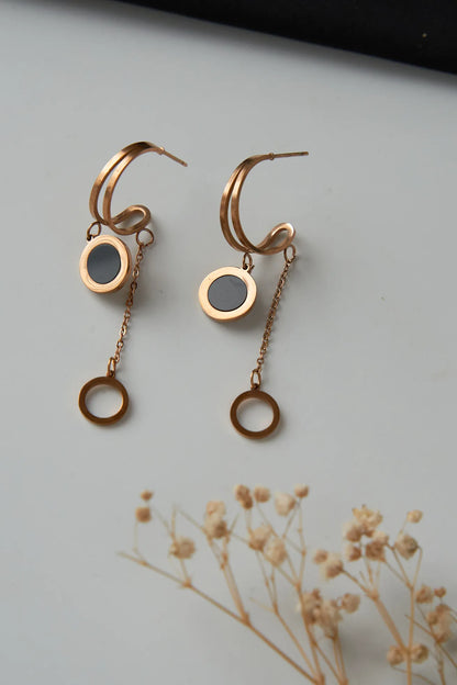 Rose gold black ring pattern with round drop