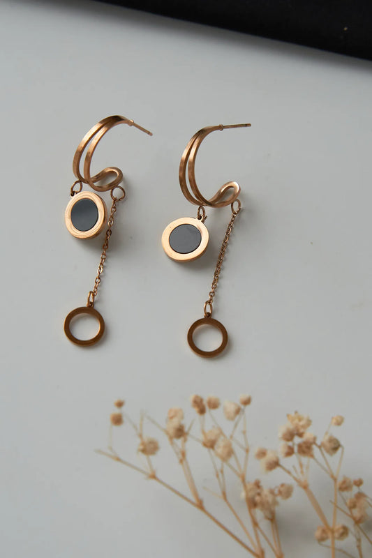 Rose gold black ring pattern with round drop