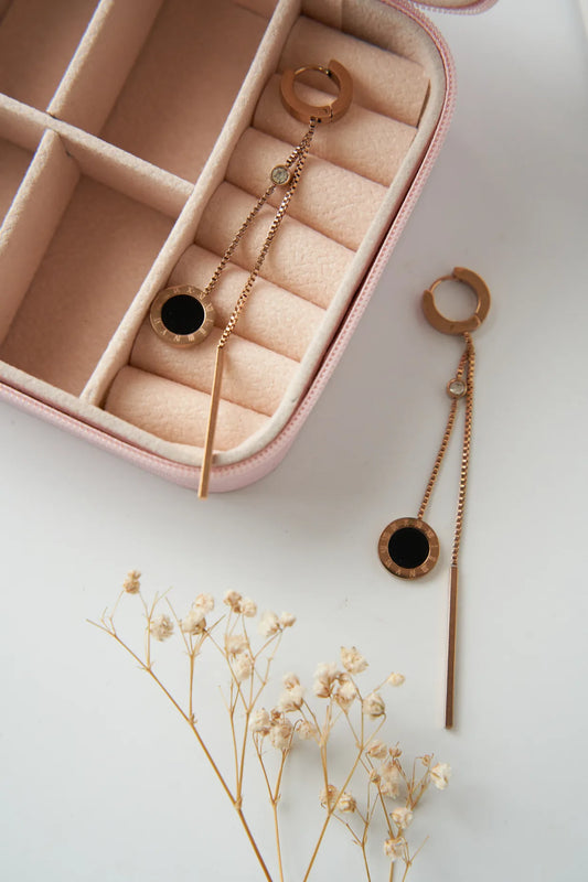 Womens Rosegold Ring type Hanging Chain Earrings