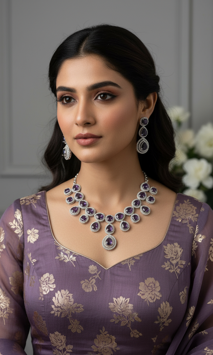 Purple Drop Grand Ad Set with Earrings for Women