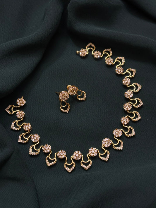 Curvy U Floral AD Necklace set with Earrings