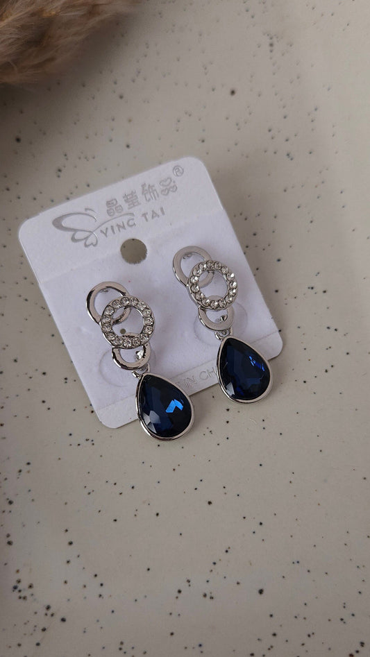Silver circular Blue Drop stud