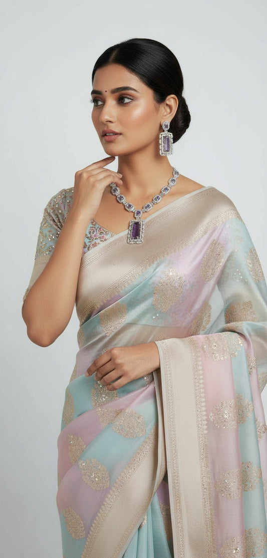 Square Stone Purple AD Necklace for Women Designer Wear